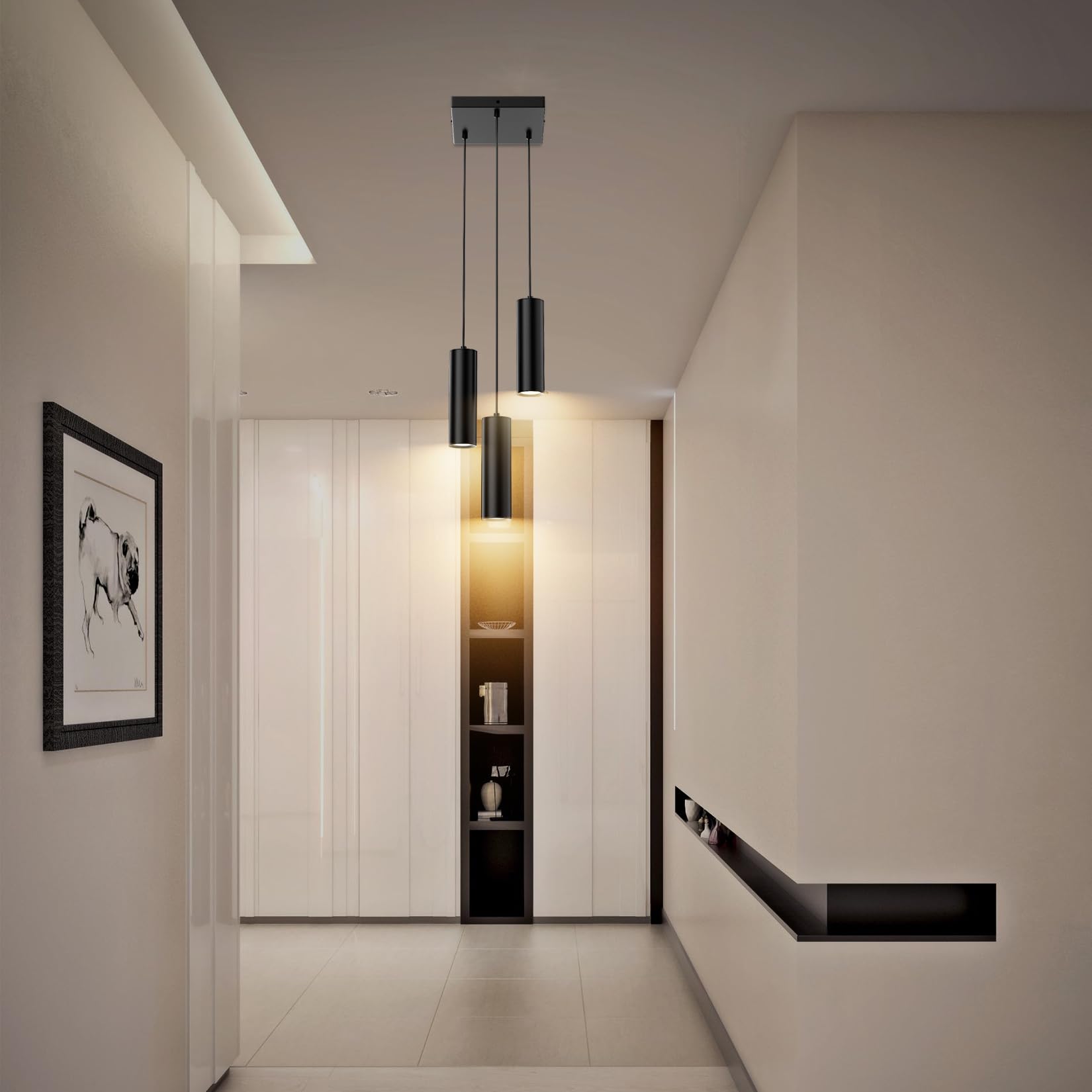 Klighten Suspension Luminaire Cylindre GU10, Lampe Suspension 3 Sopts Moderne pour Salon Chambre Cuisine Table à Manger, Hauteur Réglable, Noir, Ampoule non Incluse