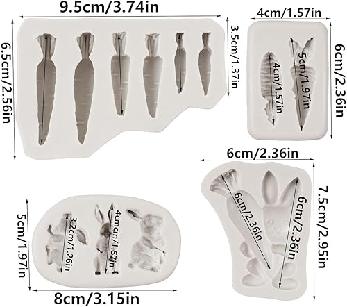 Miniatura 2 de FCKEMLDS Moldes de silicona para conejo, orejas de conejo, moldes de fondant, molde de zanahoria y chocolate para decoración de pasteles, decoración