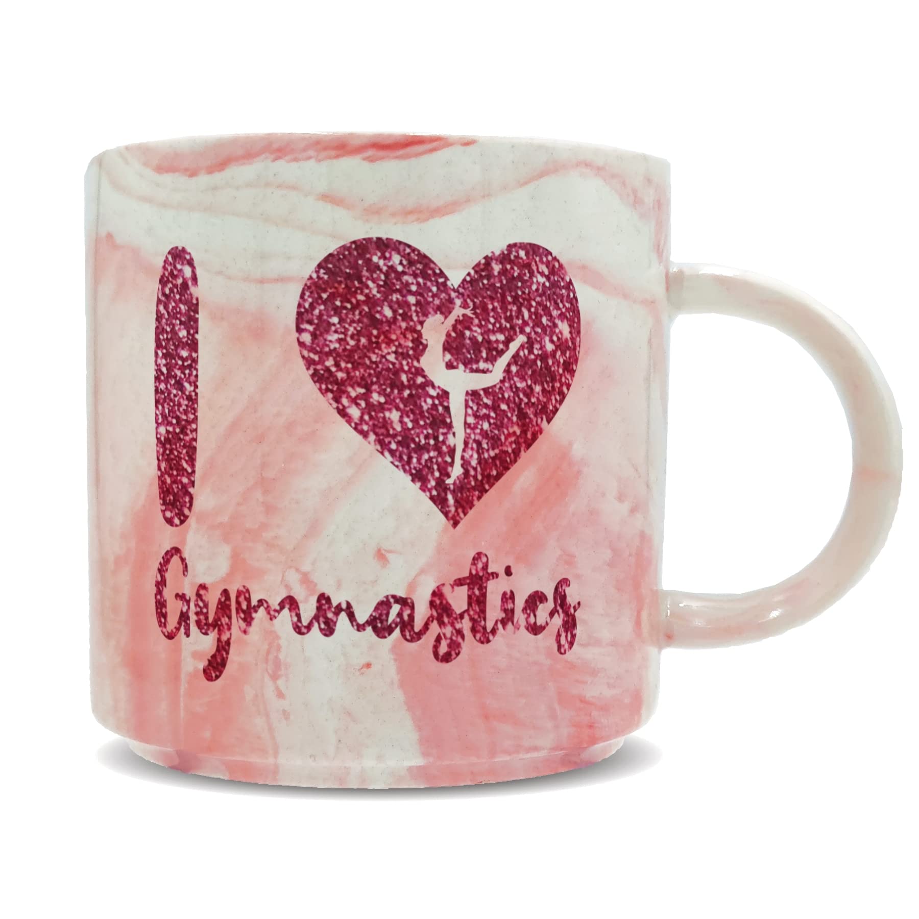 Hippowarehouse I Love Gymnastics - Pink Glitter Printed Mug Various Colour Options Ceramic Cup Kitchenware 11oz
