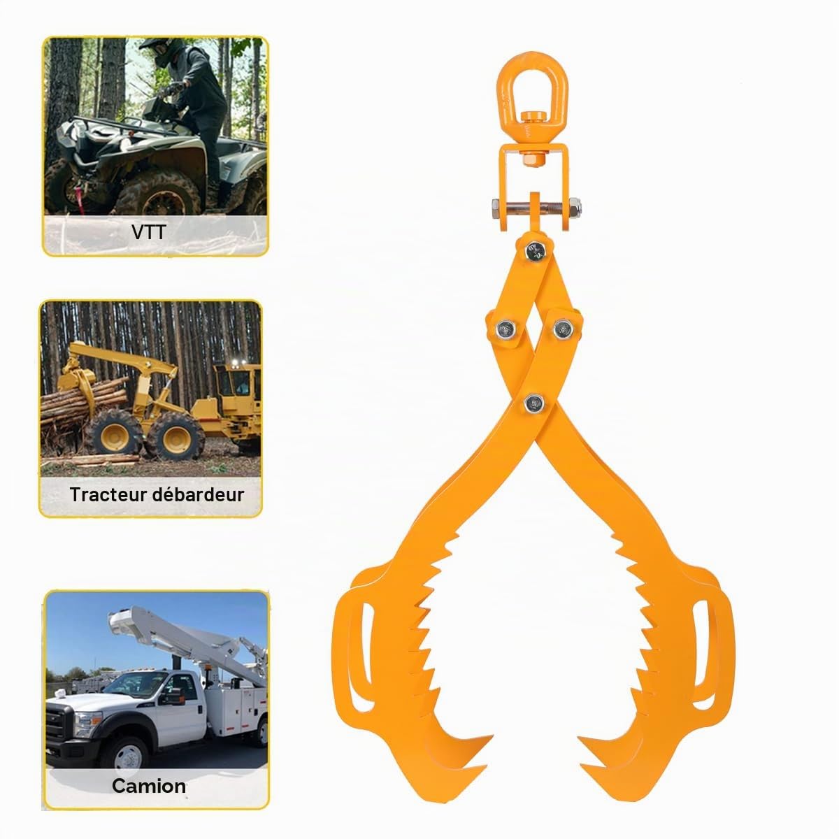 Pince Forestière pour Troncs d'Arbres jusqu'à 720 mm (3-28") - Pince à Dos, de Chargement, de Levage et de Rangement pour Bois - 1500 kg avec 4 Mandrins de Serrage