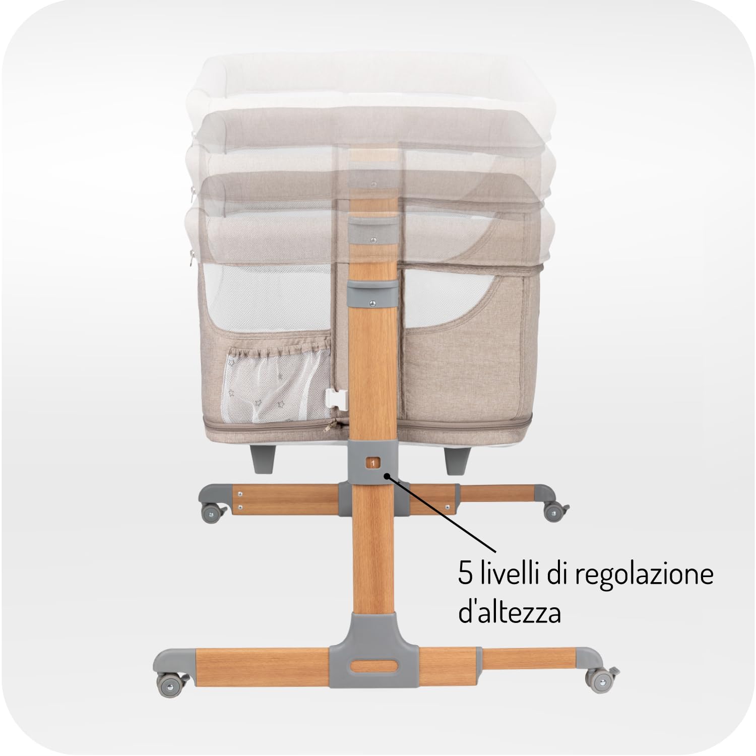 Momi Lettino multifunzione SMART BED 4-in-1, lettino co-sleeping e box, per bambini fino a 15 kg di peso, con altezza regolabile a 5 livelli, con materassino, cinghie di fissaggio e rotelle