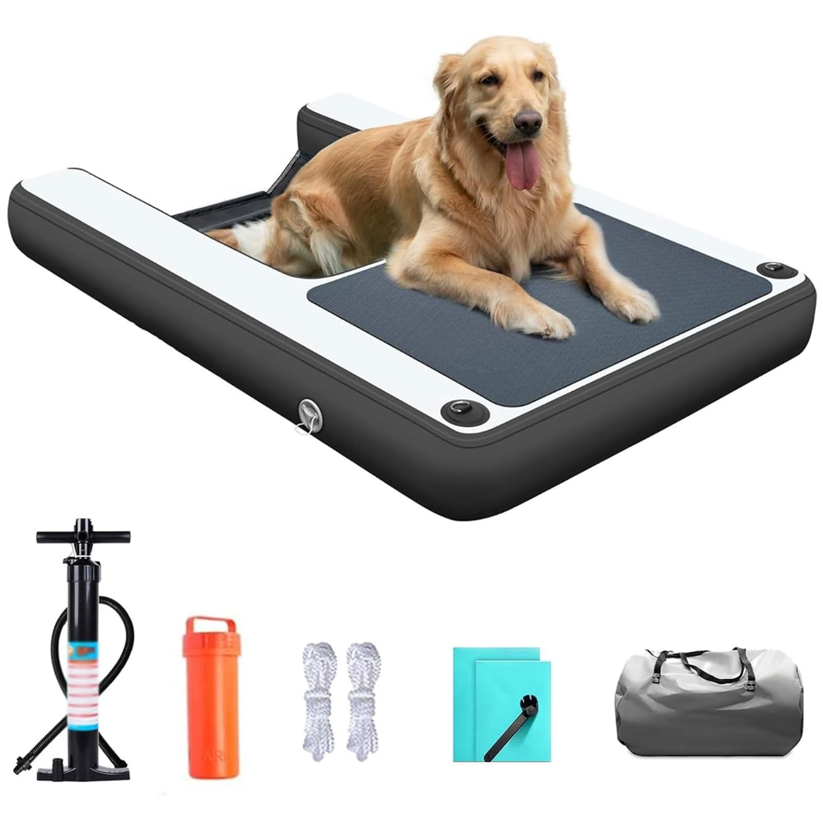 Rampa de Agua Inflable para Perros - Flotante Antideslizante en EVA para Piscinas, Pontones, Playas y Lagos, para Perros de 60 kg (Azul, 150x100x10 cm)