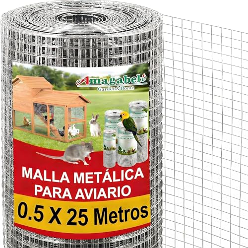 Amagabeli Malla Electrosoldada Galvanizada Malla Soldada 12,7x12,7/50cm, Rollo 25 Metros Rollo Malla Alambre Metalica Grosor del Alambre Pajarera Metalica