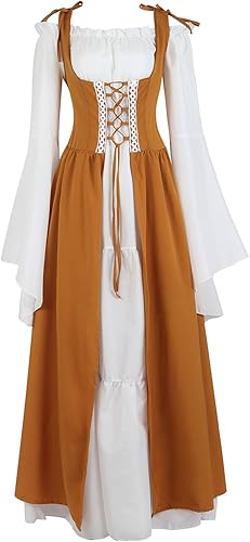 Parlsdy - Disfraz de cosplay renacentista medieval irlandés para mujer, conjunto bohemio de vestido exterior gótico con cintura alta