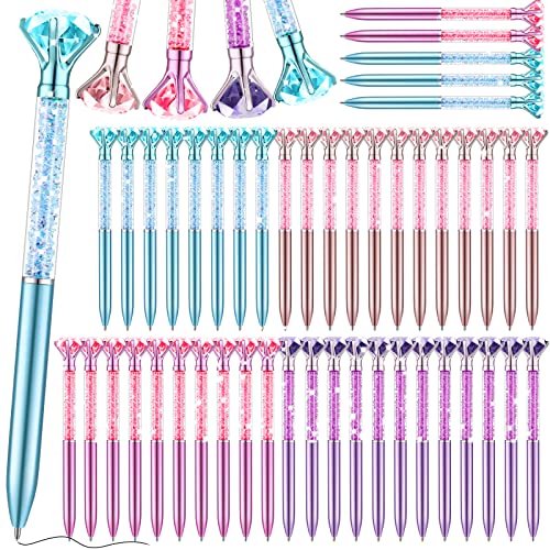 Leinuosen 48 Pcs Big Crystal Diamond Pens Bulk Bling Black Ink Rhinestones Ballpoint Pen Bridal Shower Decor for College Office Supplies Wedding Birthday Gifts(Diamond Style)