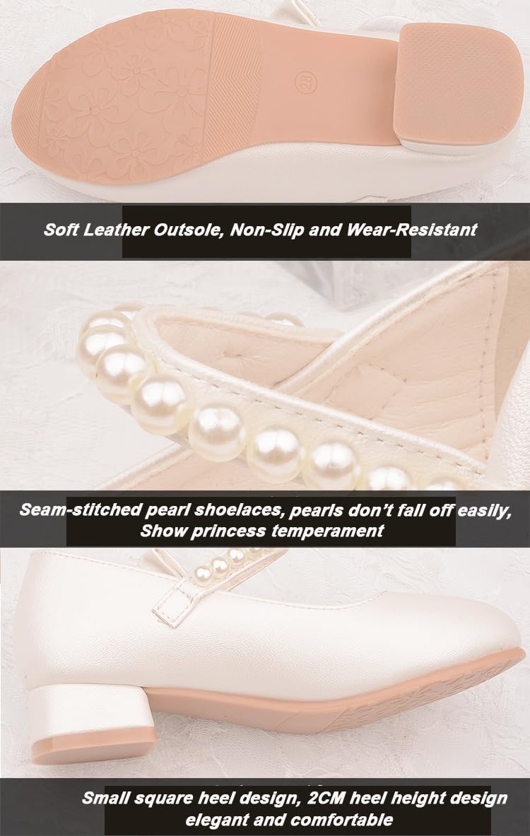 Zapatos de Princesa Niñas con Perlas y Pajarita Zapatos de Vestir Mary Jane con Tacones para Bodas Fiestas