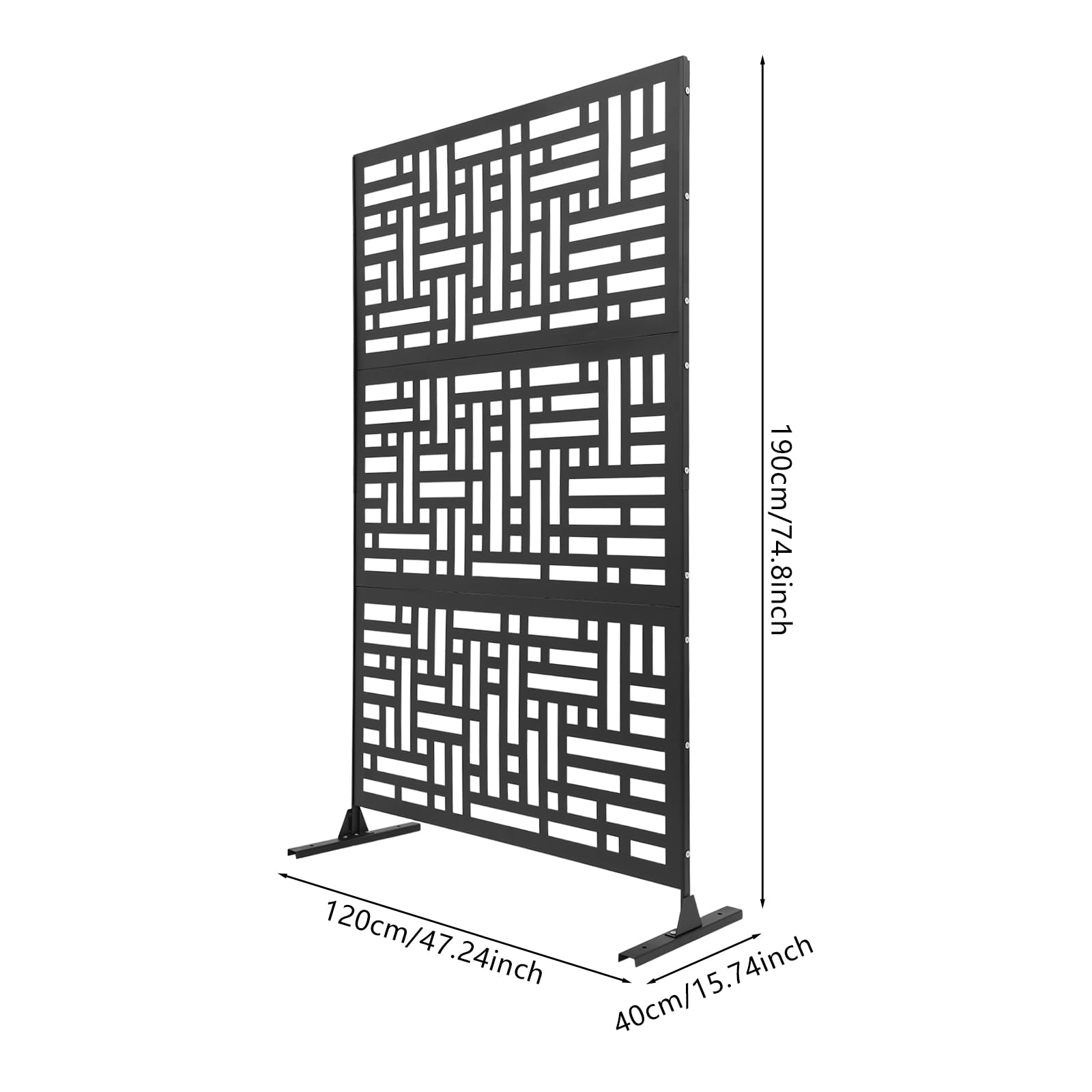 Paravent d'extérieur avec socle - 120 x 190 cm - Brise-vue pour extérieur, balcon, jardin, coin salon - En métal - Noir