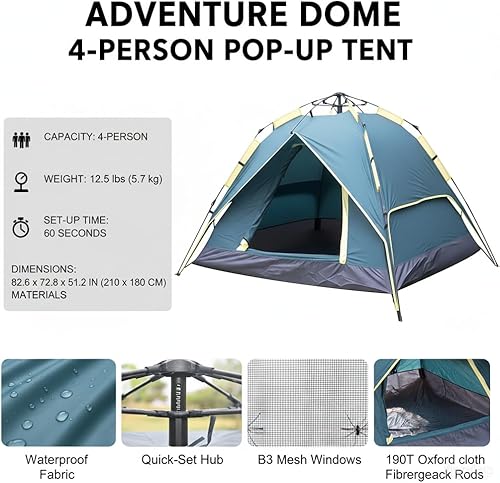 Vista 7 de 3-Person Camping Tent, Plug and Play Tent, Fully Automatic Waterproof Family Camping Tent