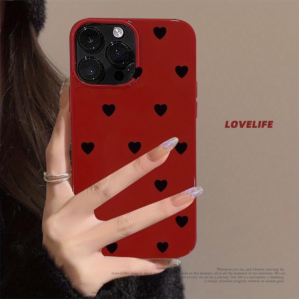 Wine red Big Hole Black Heart Drop Proof Phone case TPU