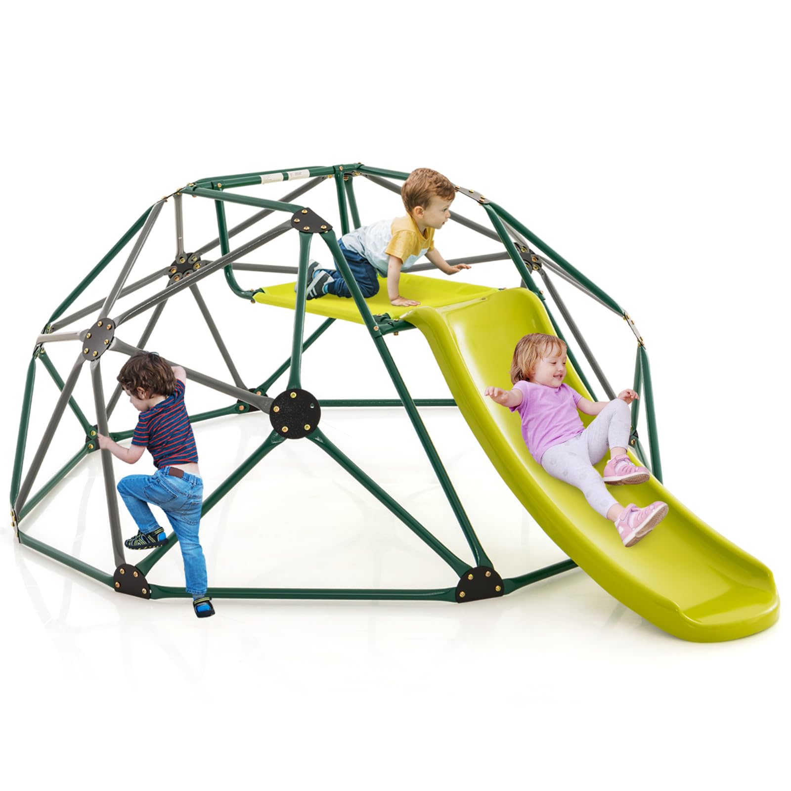 HOMASIS Struttura da Arrampicata per Bambini da Giardino a Cupola, Parco Giochi Esterno con Scivolo e Sedile, Scala da Arrampicata per Bambini dai 3+ Anni, Portata fino a 280 kg (Grigio + Verde)