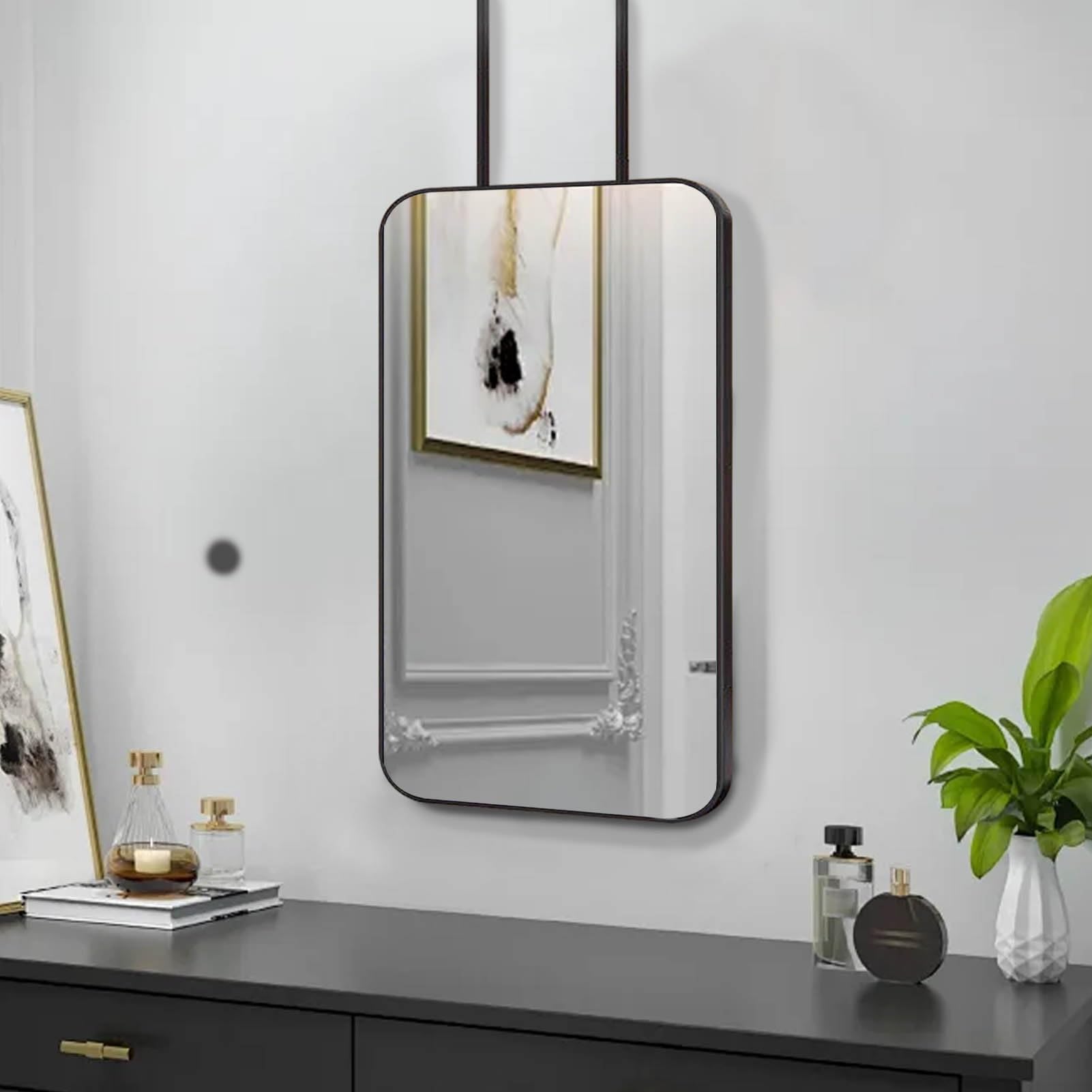 SXFSDOU Large Modern Metal Frame Mirror Bathroom Bedroom Cloakroom Mirrors Ceiling Mounted Wall with Hanging Boom - Black(40cmx70cm)