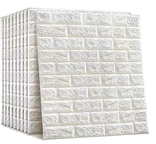 Image of VEXIO 3D Brick Wallpaper PE Foam Self Adhesive Wall Stickers | Waterproof, Anti-Collision DIY Peel & Stick Wall Panels for Home, Bedroom, Living Room & Office Decor (White)