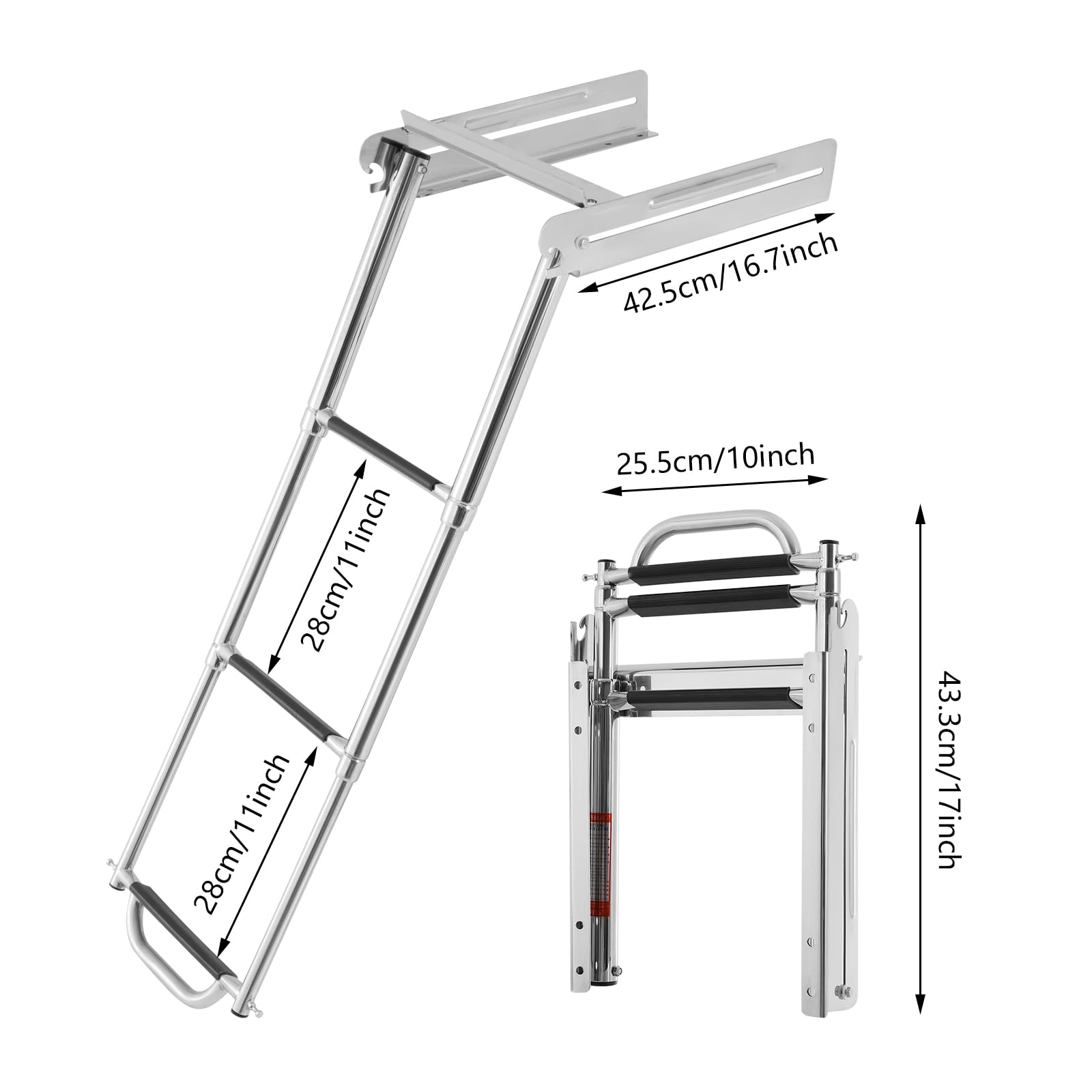 Scaletta pieghevole in acciaio inox, 3 gradini, scaletta da bagno, pieghevole, con pedali stabili, 300 kg, per motoscafo, yacht, barche da tempo