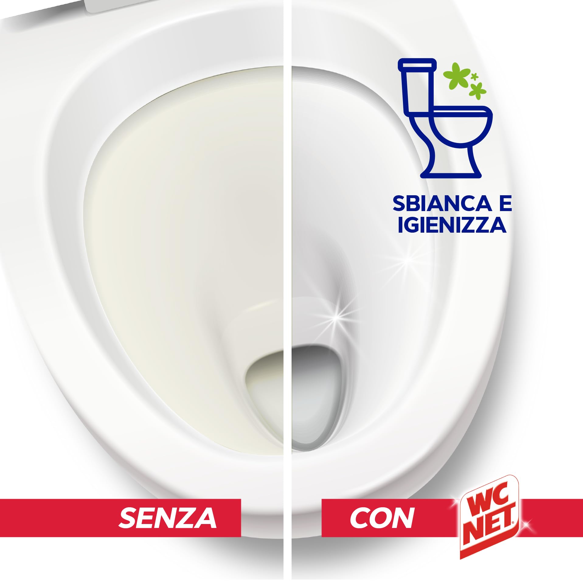 Wc Net - Energy con Candeggina, Detergente Igienizzante in Polvere per WC, Schiuma Autopulente con Azione Sbiancante, 4 Buste x 12 Confezioni