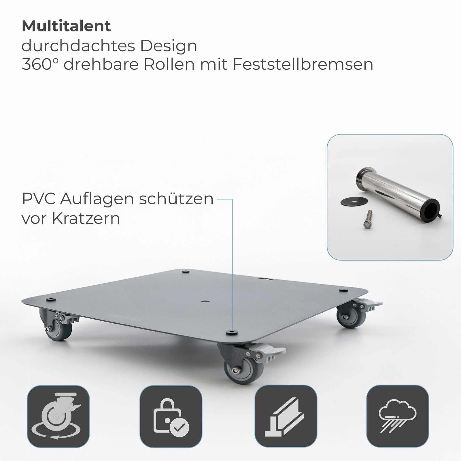 Universalplatte Metall lackiert | Schirmständer Vario mit Rollen 360° drehbar + Feststellbremsen für Sonnenschirme Schirmfüße