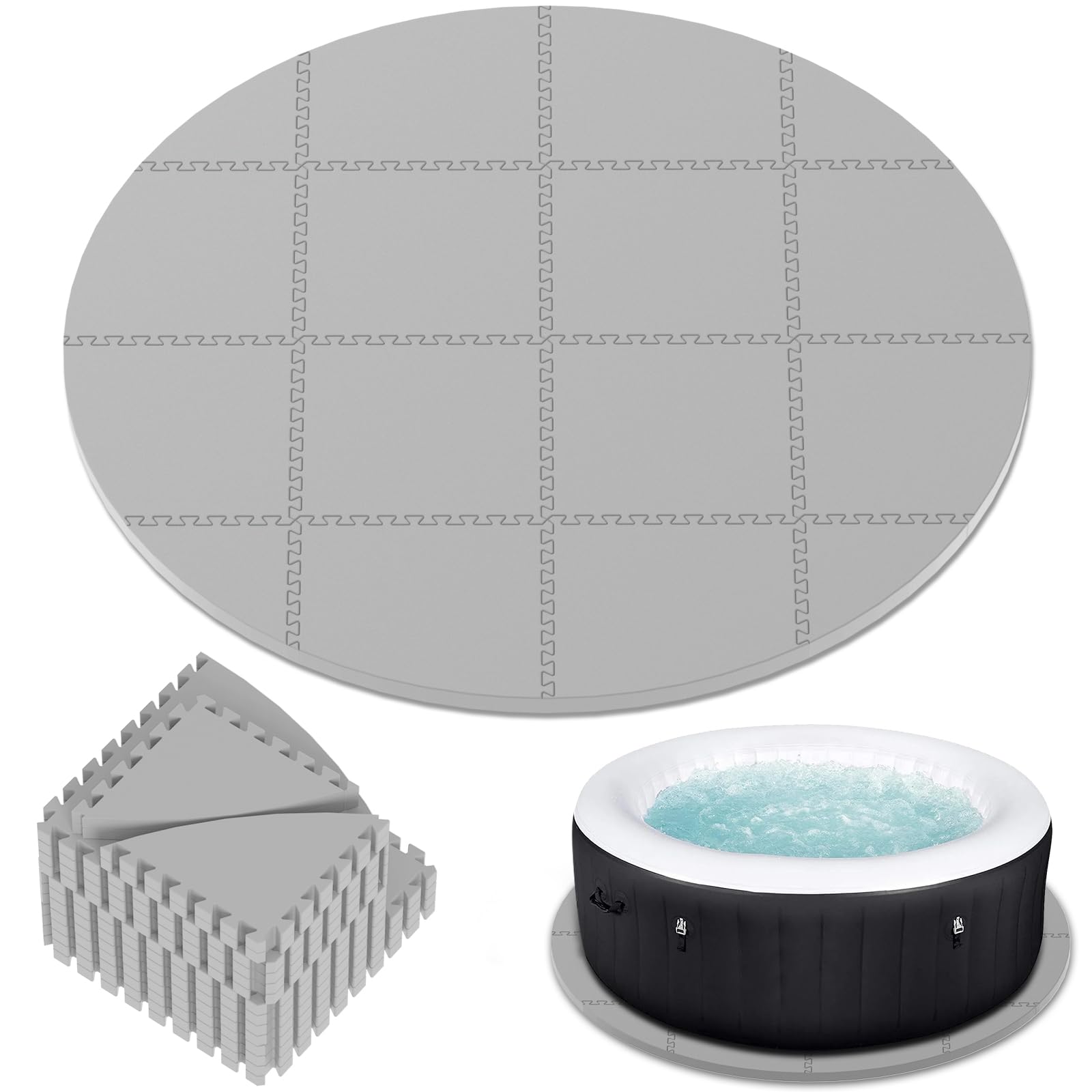 AFFLUENT 77" EVA Hot Tub Mat &amp; Pad for Inflatable Tubs - 1/4" 6MM Thickened Non-Slip Outdoor/Indoor Protective Mat, Waterproof Durable Inflatable Hot Tub Accessories, Easy Clean (Gray)