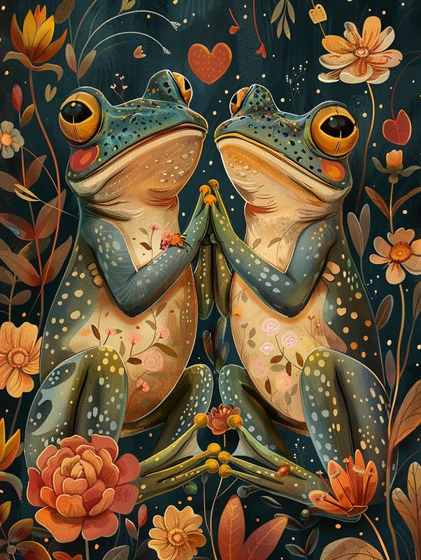 Bimkole 5D Diamond Arts Painting Kits Couple Frog, Full Drill DIY Rhinestone Embroidery Set Paint with Diamonds Art Animal by Number Kits Cross Stitch Home Wall Craft Decoration (12x16Inch)