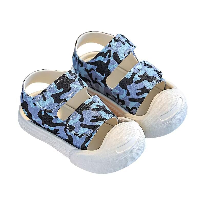 Zonkacen Boy's Girl's Non Slip Fashion Camouflage Beach Sandals for Summer Outdoor Aqua Upstream Surfing Fishing Walking Running Sport Hiking Blue 4-4.5 Infant