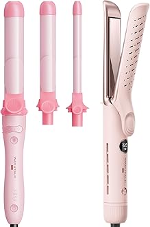 Wavytalk Curlmaker Pro Rotating Curling Iron Set Pink and Whirlwind Pro Airflow Styler Curling Iron