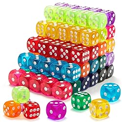 Riaaorr 100 Pieces Colored Dice Set, Standard Bulk Colors Dices, Classroom Dice, Translucent 6 Sided Games Dice for Board Games, Parties, Classroom Math Games