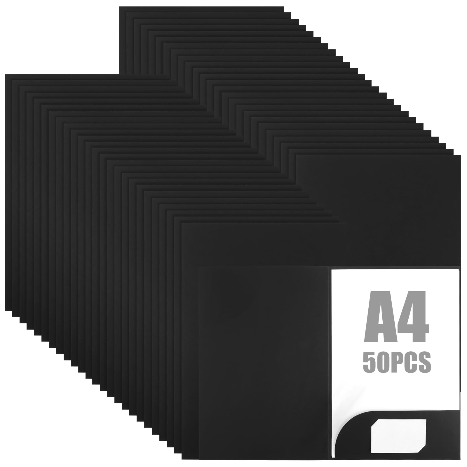 CYEER 50er Set Präsentationsmappe A4 Schwarz – Hochwertige Dokumentenmappe aus Karton mit Visitenkartenschlitz – Elegante Sammelmappe für Business, Angebote, Bewerbungen & Projekte