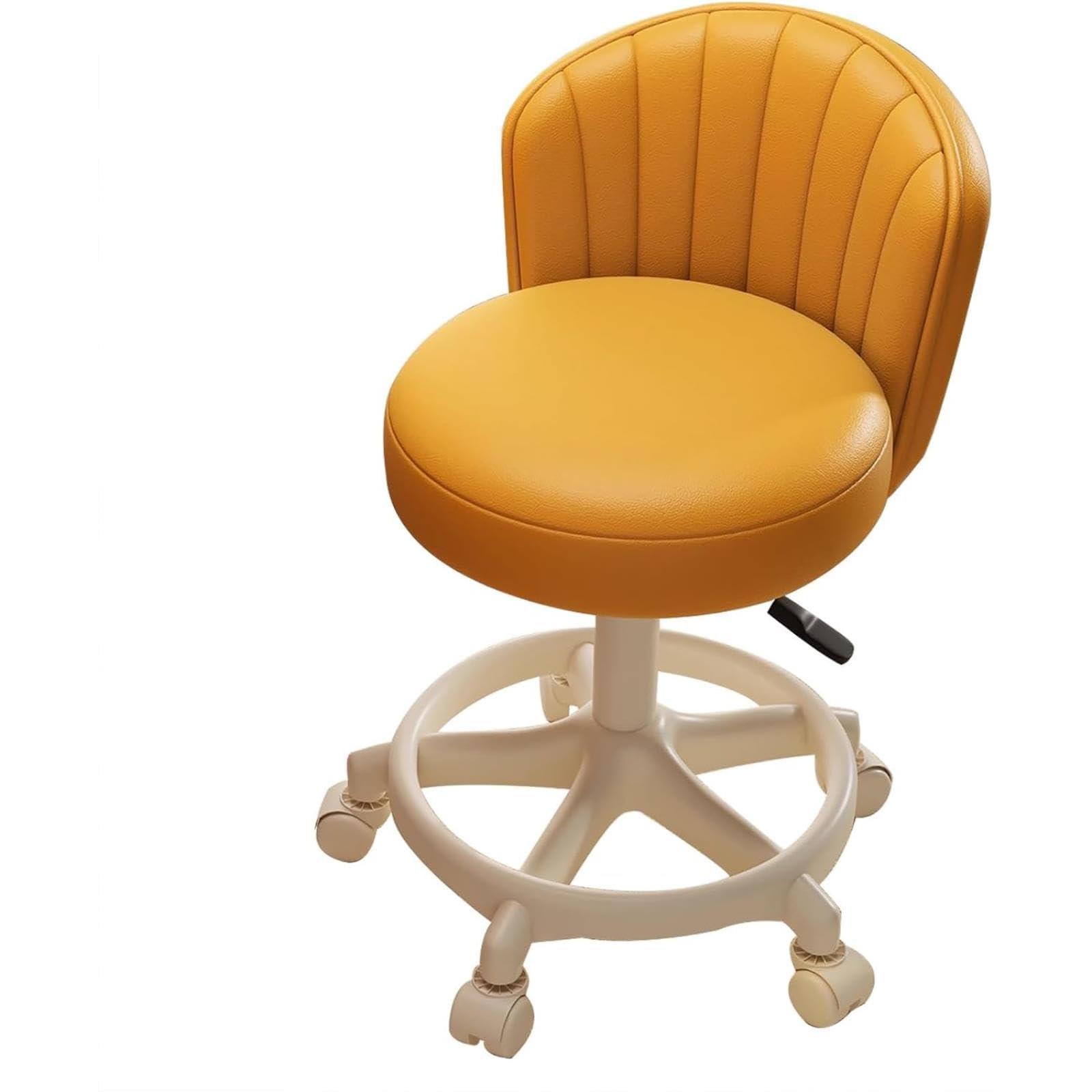IvyLoutish PU Leather Vanity Chair with Wheels, Height Adjustable Swivel Stool with Backrest, Comfortable Chair for Office, Work, Cafe