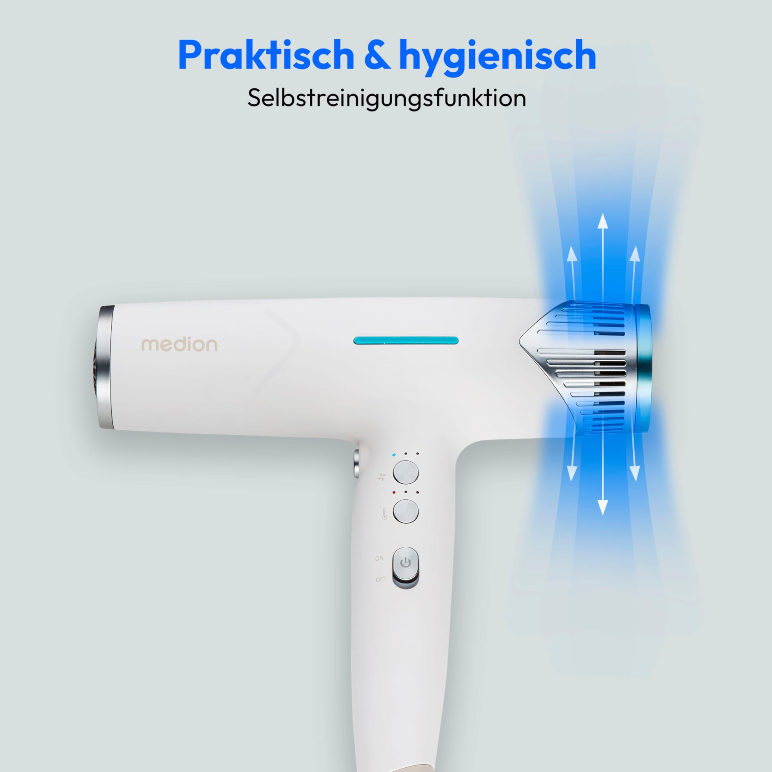 MEDION Föhn - Ionen Haartrockner mit Diffusor HD2 (Ionen, 1.500 Watt, Stylingdüse, vielseitige Aufsätze, leise langlebiger BLDC Motor, Selbstreinigungsfunktion, langes Netzkabel) Haarföhn weiß