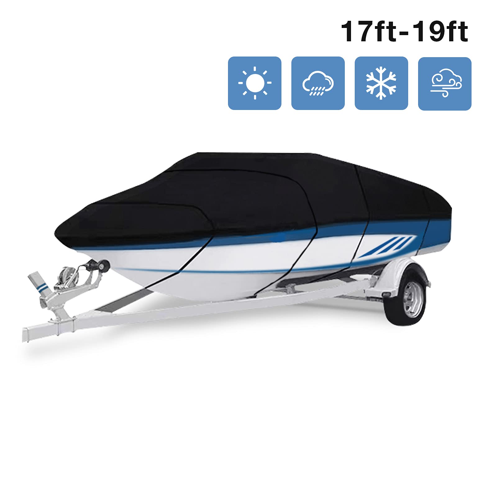 Photo 1 of FULLWATT Heavy Duty Boat Cover 600D Polyester Canvas, 17-19 feet UV Resistant Fits V-Hull,TRI-Hull,Fishing Boat
