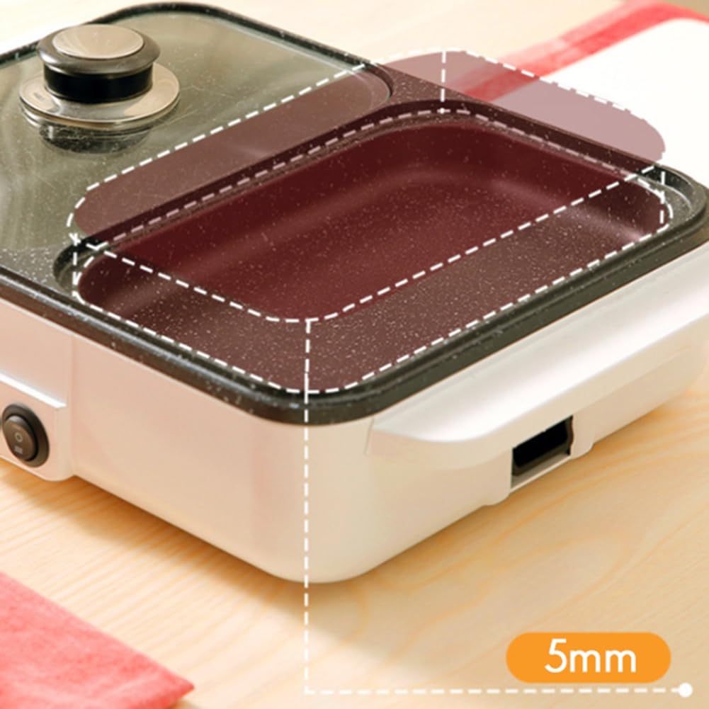 2 en 1 Pot Électrique Antiadhésif et Poêle Électrique Portable pour Barbecue Intérieur EU Plug A