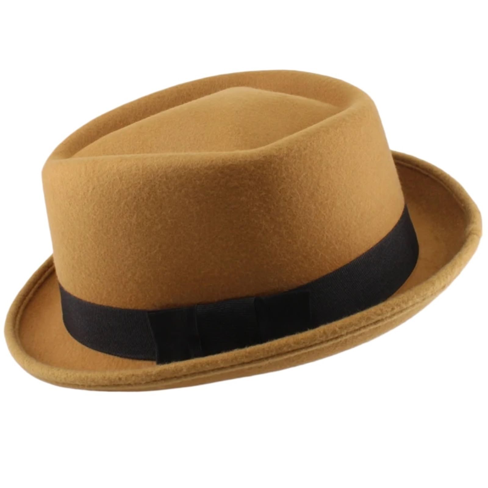 Sombrero Copa Hombres Mujeres Top Pork Pie Sombreros Bowtie Band Fedora Sunhat Trilby Caps Jazz Party Viajes al Aire Libre(Khaki)
