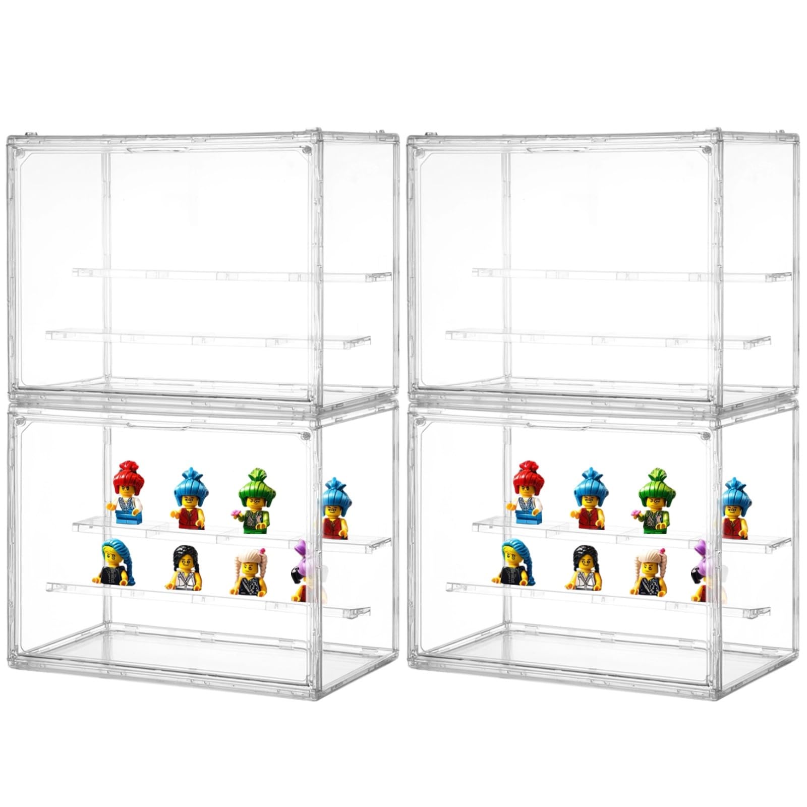 4PCS Acrylic Display Case, 3 Tier Action Figure Display Case with 2 Movable Plates, Clear Acrylic Display Box with Magnetic Door for Collectibles Action Figures