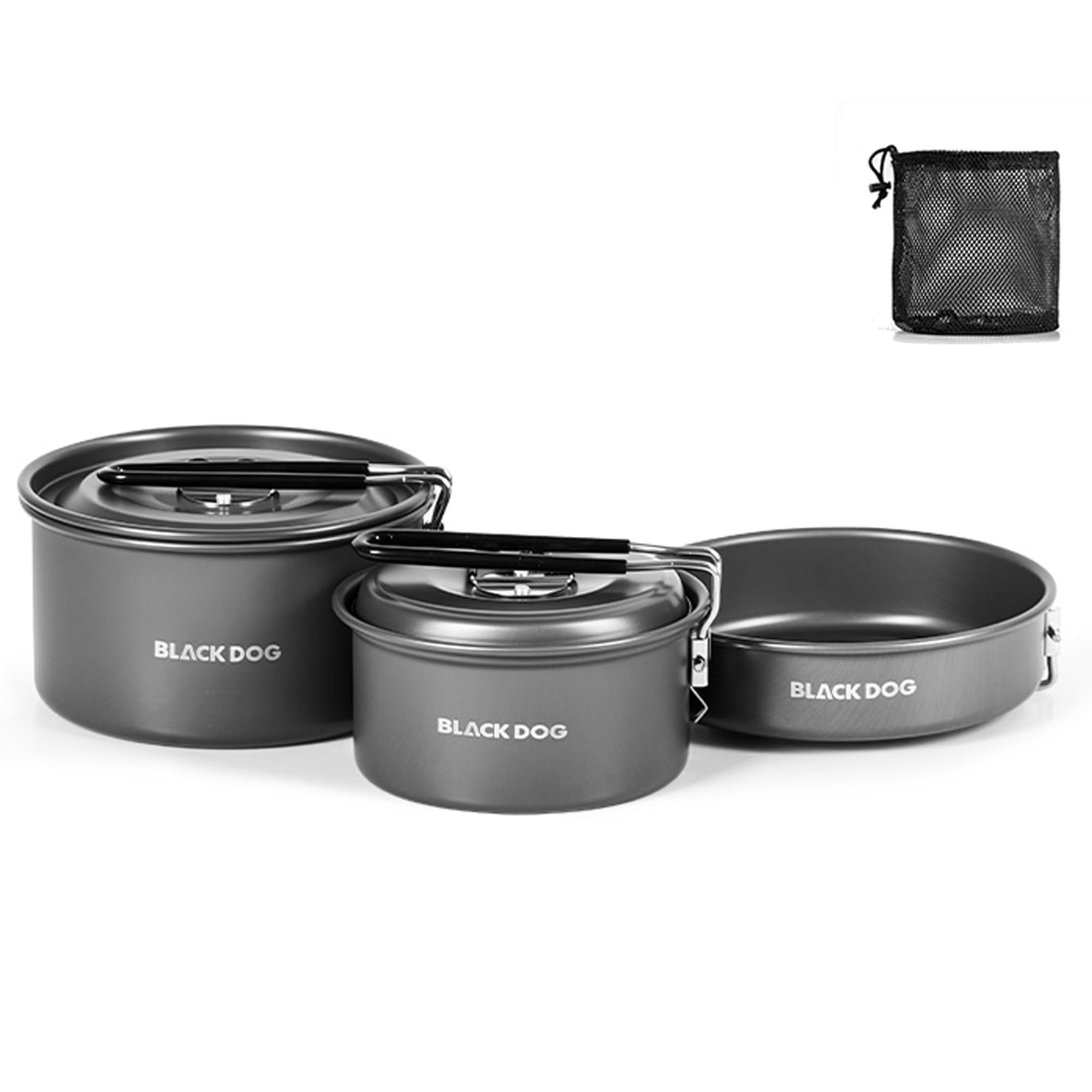Naturehike Blackdog Ultraleichtes Camping-Kochgeschirr-Set – 3-teiliges kompaktes Nisttopf- und Pfannen-Set, 0,6 kg Aluminium, Camping-Kochset für Rucksackreisen, Herd, 2–4 Personen, Outdoor, Camping