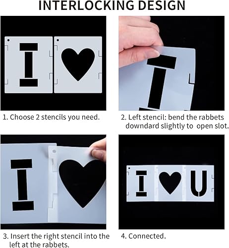 Miniatura 5 de Plantillas de letras de 1 pulgada, plantillas de números de símbolos, 68 piezas reutilizables del alfabeto, plantillas entrelazadas para pintar