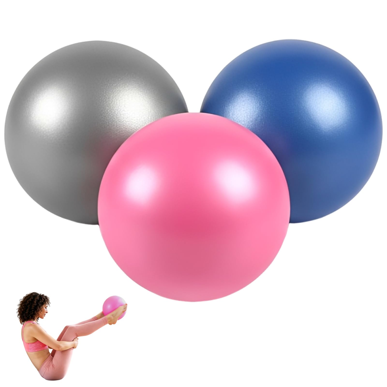 Pilates Ball Small, 3 Pcs 25cm Yoga Ball with Air Tubes, Core Balance Ball for Home Gym Training and Physical Therapy, Portable Exercise Ball for Fitness Enthusiasts and Office Workers