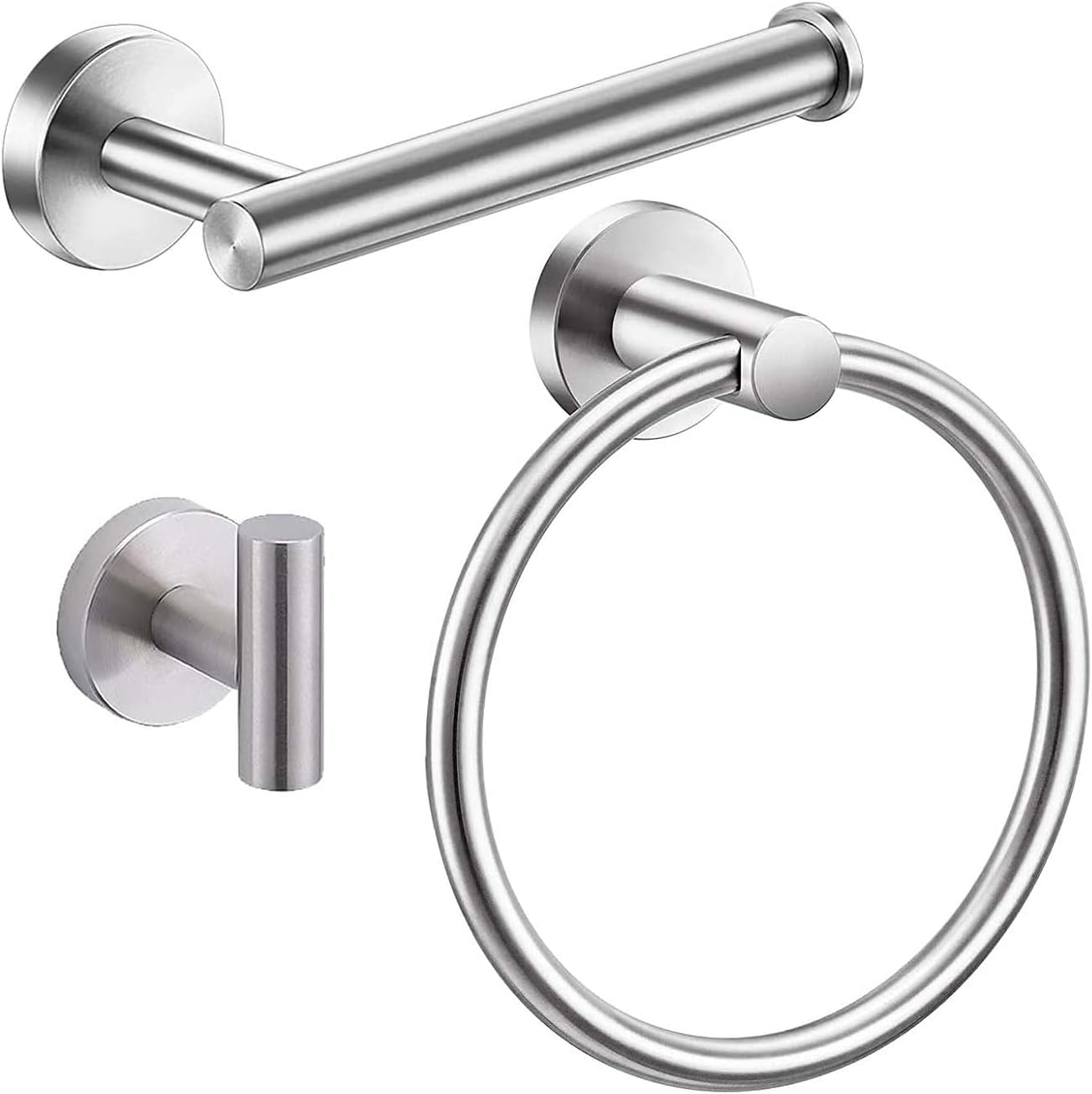 Towel Ring Set 3 Pieces Bathroom Kit Accessories Restroom Towel Holder Toilet Paper Holder and Hook Set Stainless Steel Bathroom Hardware (Brushed Nickel)