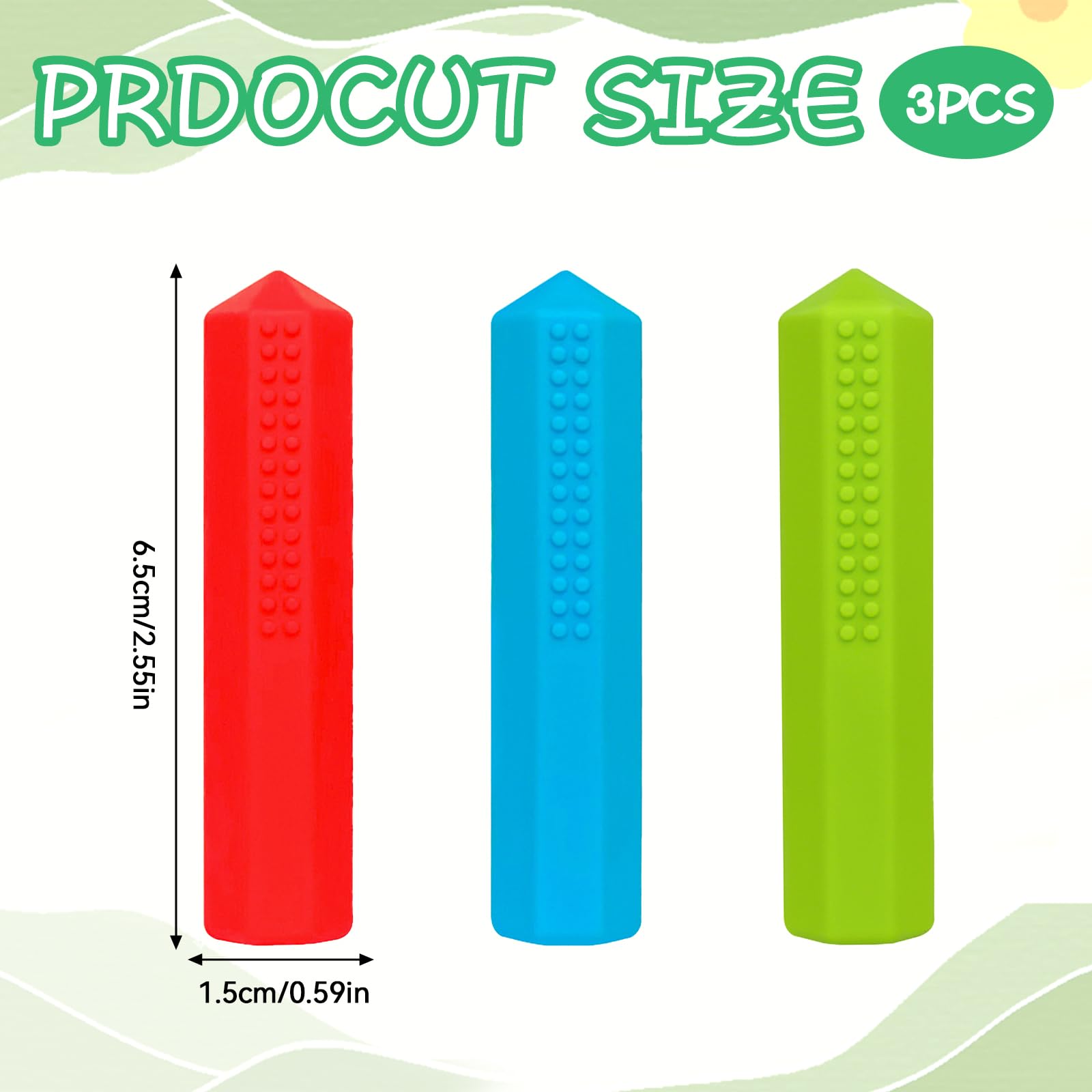 Embout de Crayon à Machouiller Sensoriel en Silicone pour Enfants Autisme TDAH - Lot de 3 Pièces