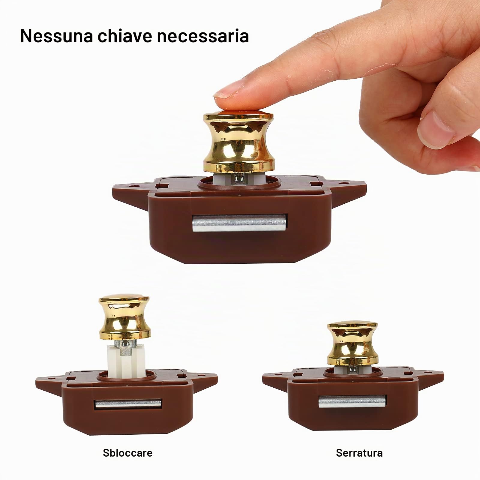 Push Button Catch Door Lock, 5 pezzi Keyless Armadio Pull Lock, Keyless Locks Armadio a bottone, Push Lock, serratura per mobili, per camper, caravan, Van Cabinet Door (marrone)