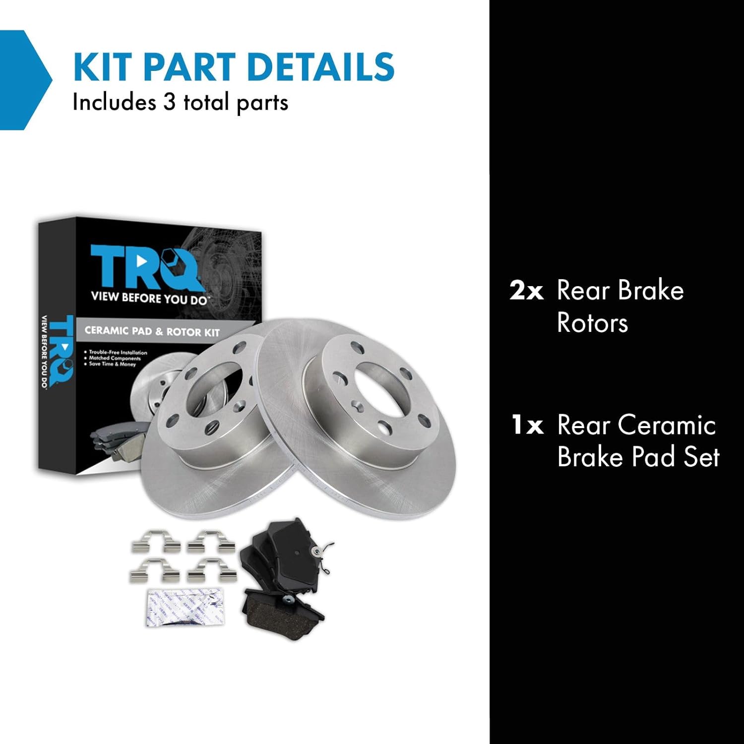 TRQ Rear Brake Pad and Rotor Set Ceramic Solid Rotors Compatible with 2000-2006 Audi TT 1999-2008 Volkswagen Beetle 1999-2006 Golf 1999-2005 Jetta