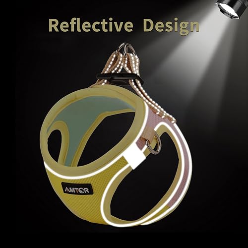 Vista 97 de AMTOR - Arnés para perro con correa, arnés reflectante, ajustable y sin tirones para cachorros con chaleco acolchado para perros y gatos Beige