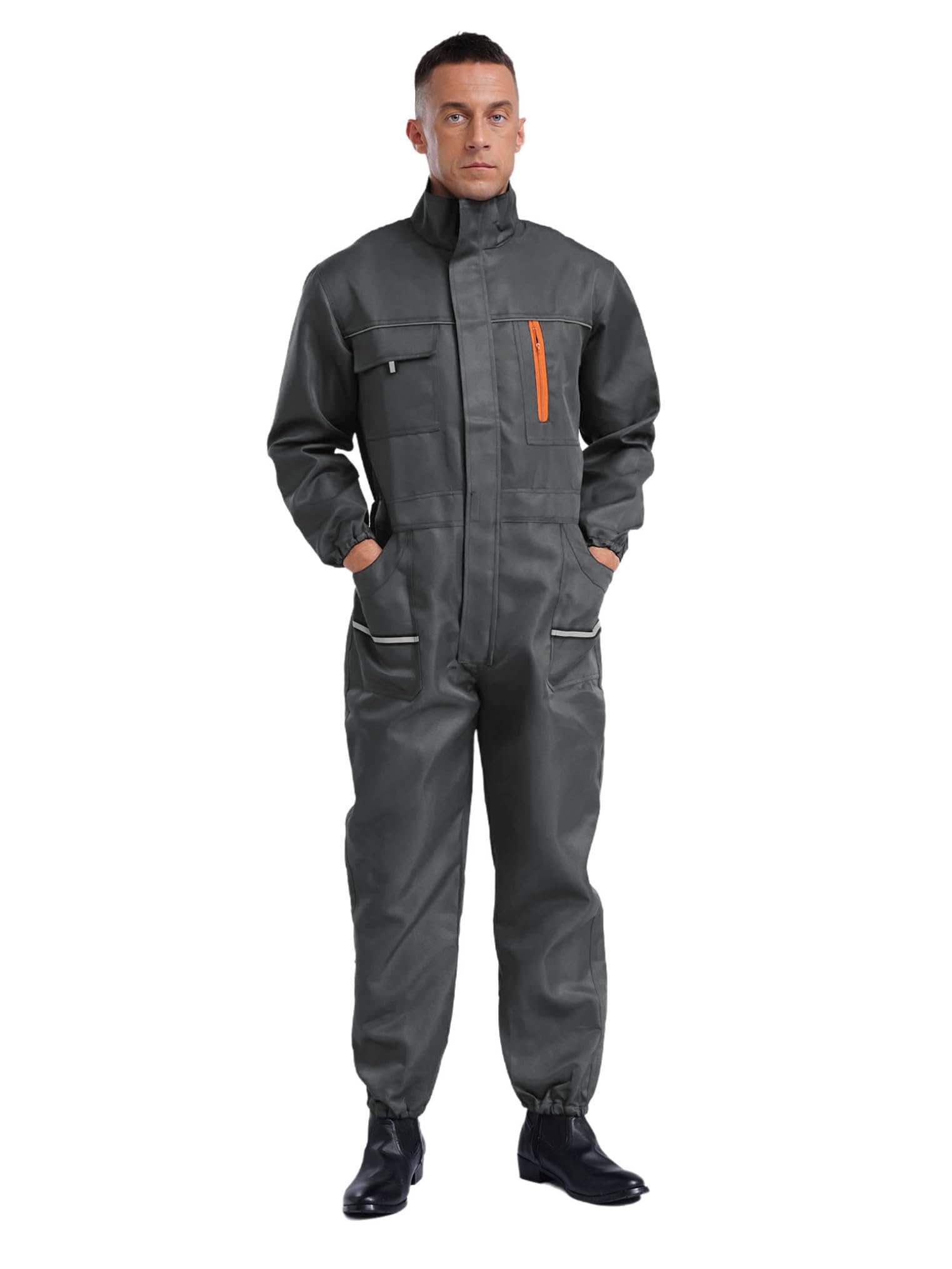 Freebily Herren Arbeitsoverall Rallye Overall Frontreißverschluss Mit Reflektierend-Streifen Und Muti-Taschen Handwerker Werkstatt Outfit
