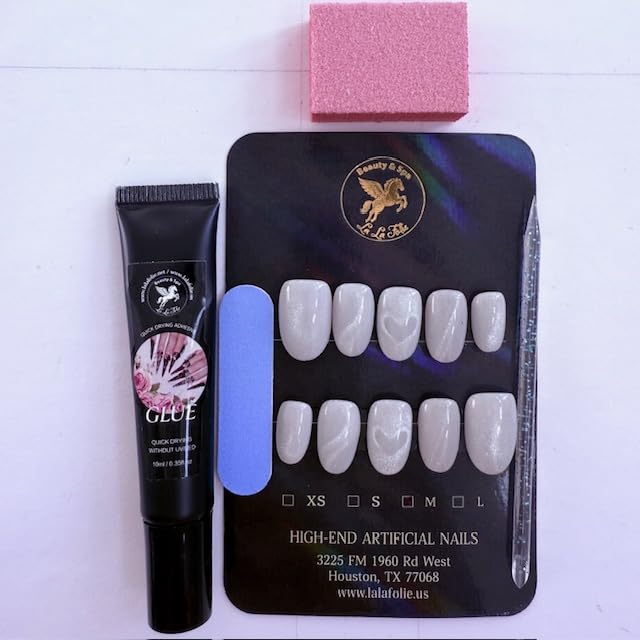 GripX 5-in-1 Handmade Press-On Nails by La La Folie – Cold Gel Adhesive, No UV Lamp, No Drilling, Salon-Quality Acrylic Nails in 10 Minutes, Medium Size, Lasts Up to 2+ Weeks