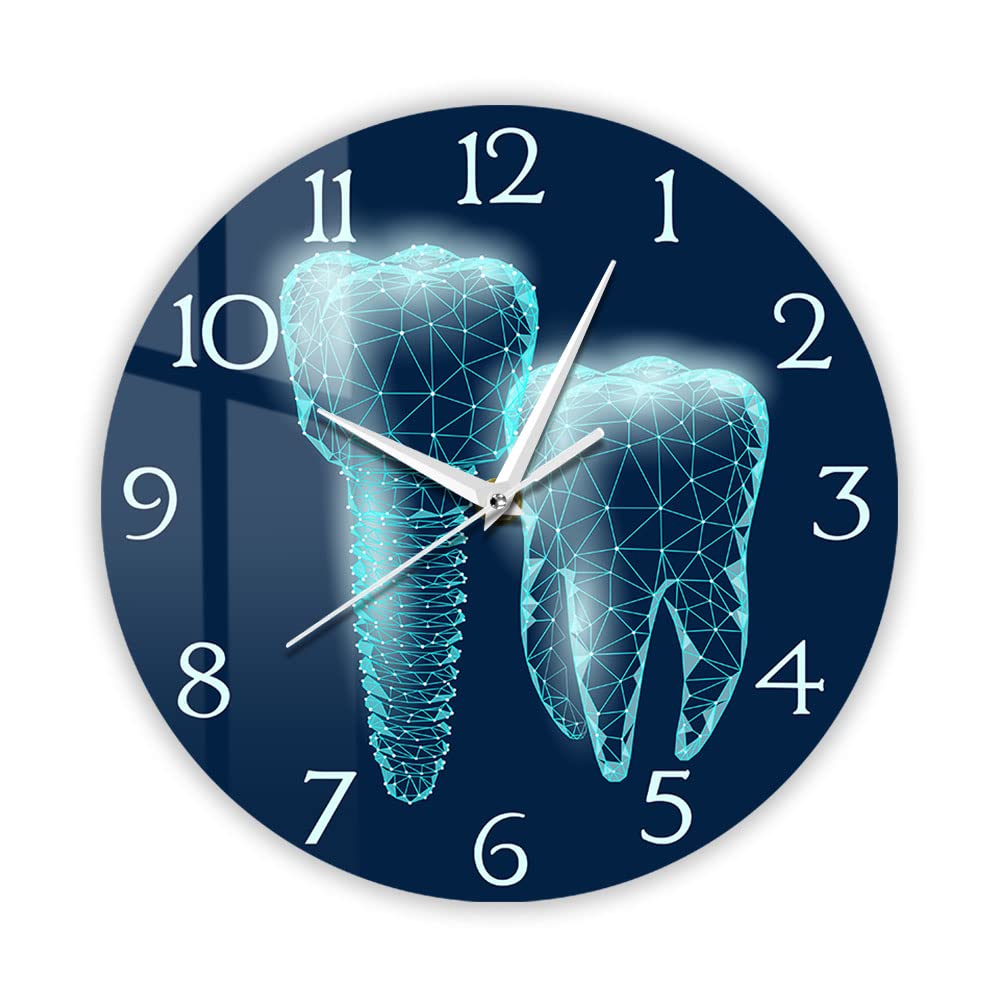 Timethink 12 Inch Molar Tooth Dental Implant Modern Wall Clock for Dentist Office Dental Clinic, Dentistry Medical Healthy Science Printed Silent Non Ticking Wall Clock Battery Operated Hygienist Gift