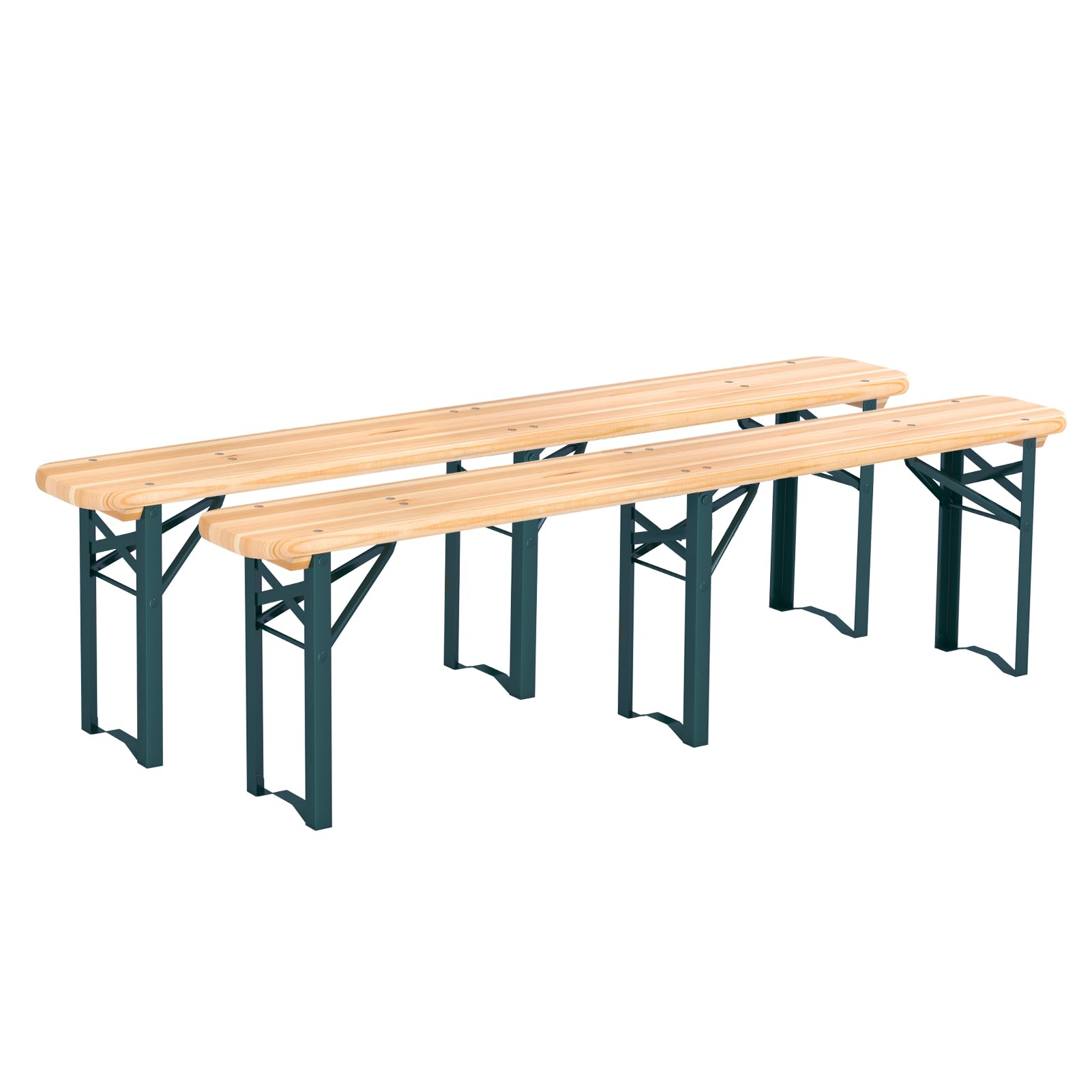Warmiehomy 2 Piece Portable Folding Camping Picnic Trestle Beer Benches, 167CM Outdoor Wooden Foldable Bench for Garden Patio Backyard Party BBQ