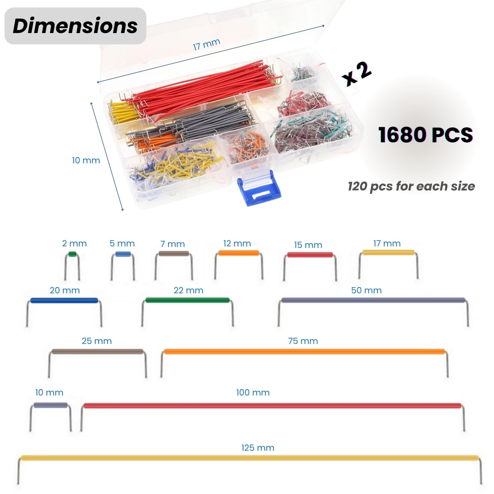 1680 pezzi Breadboard Jumper Wire Set, jumper Cavo Dupont Maschio a Male 14 lunghezze per progetti elettronici Arduino Raspberry Pi (1680)