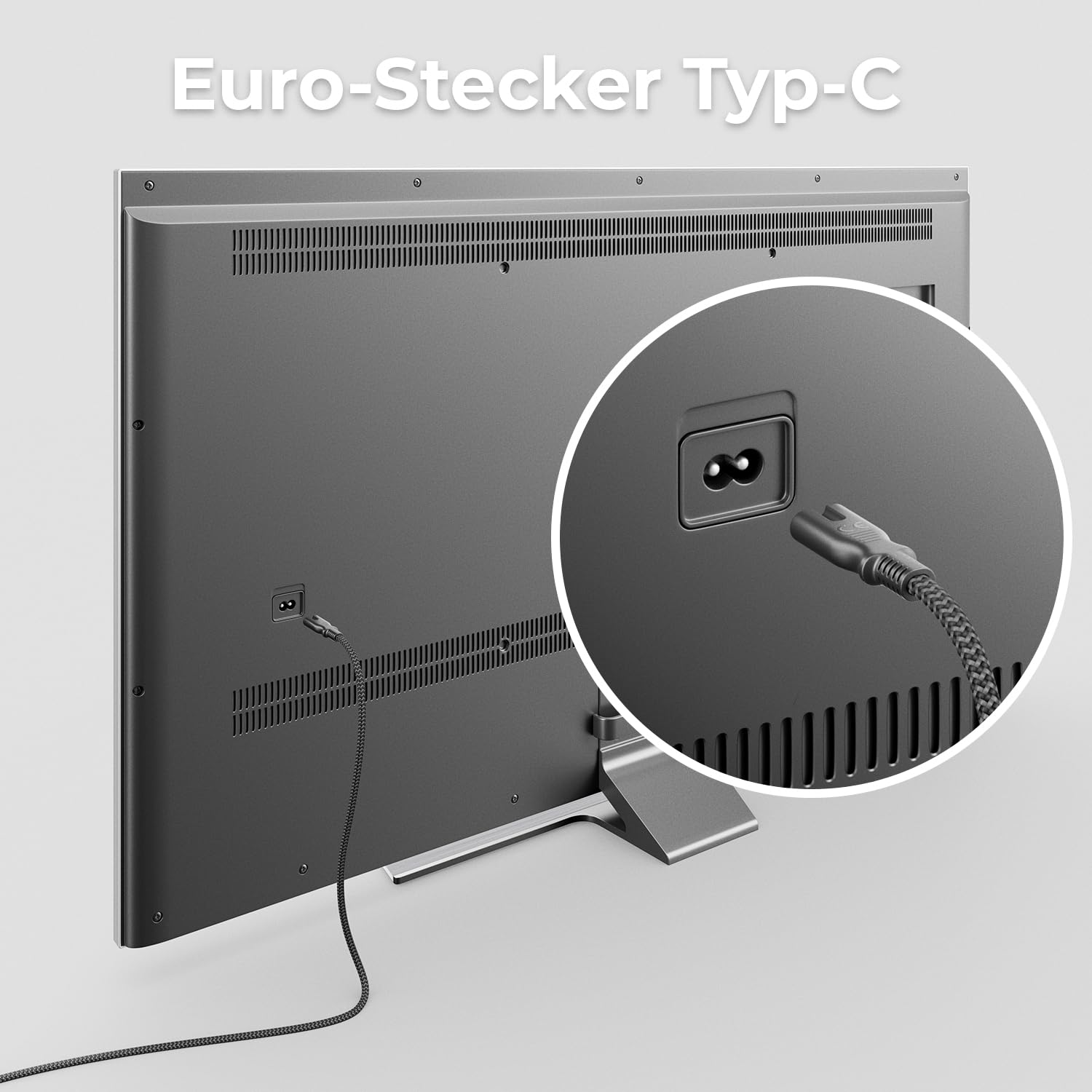 deleyCON 2m Cavo di Alimentazione Elettrico Spina Euro Tipo c a C7 (in Nylon) Connettore Piatto 2,5A per Presa C8 TV Soundbar PS4 PS5 Alimentatori Piccoli Elettrodomestici ecc. - Grigio