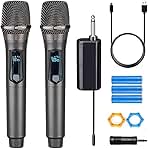 Wireless Microphone, Rechargeable Fixed Frequency Wireless Dual Microphone, Dual Handheld Dynamic Microphone,Karaoke Singing, Weddings DJ,Party, Church, Classroom use, 200 feet, Gray