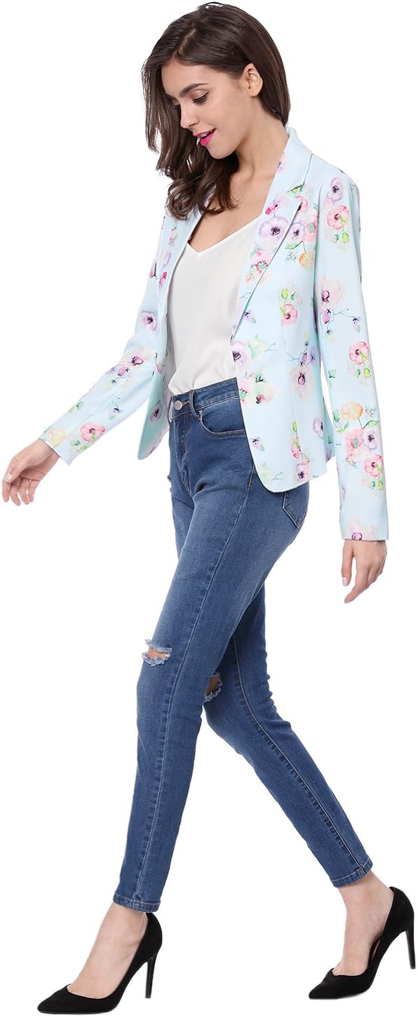 Allegra K Women's Work Casual Fitted Blazer Notch Lapel Printed Open Front Suit Jacket - Image 4