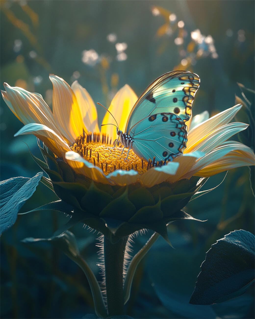 RKFLGEW Flowers 14CT Embroidery Kit Sunflowers and Butterflies Cross Stitch Starter Set for Adults DIY Needlepoint Kits Embroidery Patterns Home Decoration 40x50cm