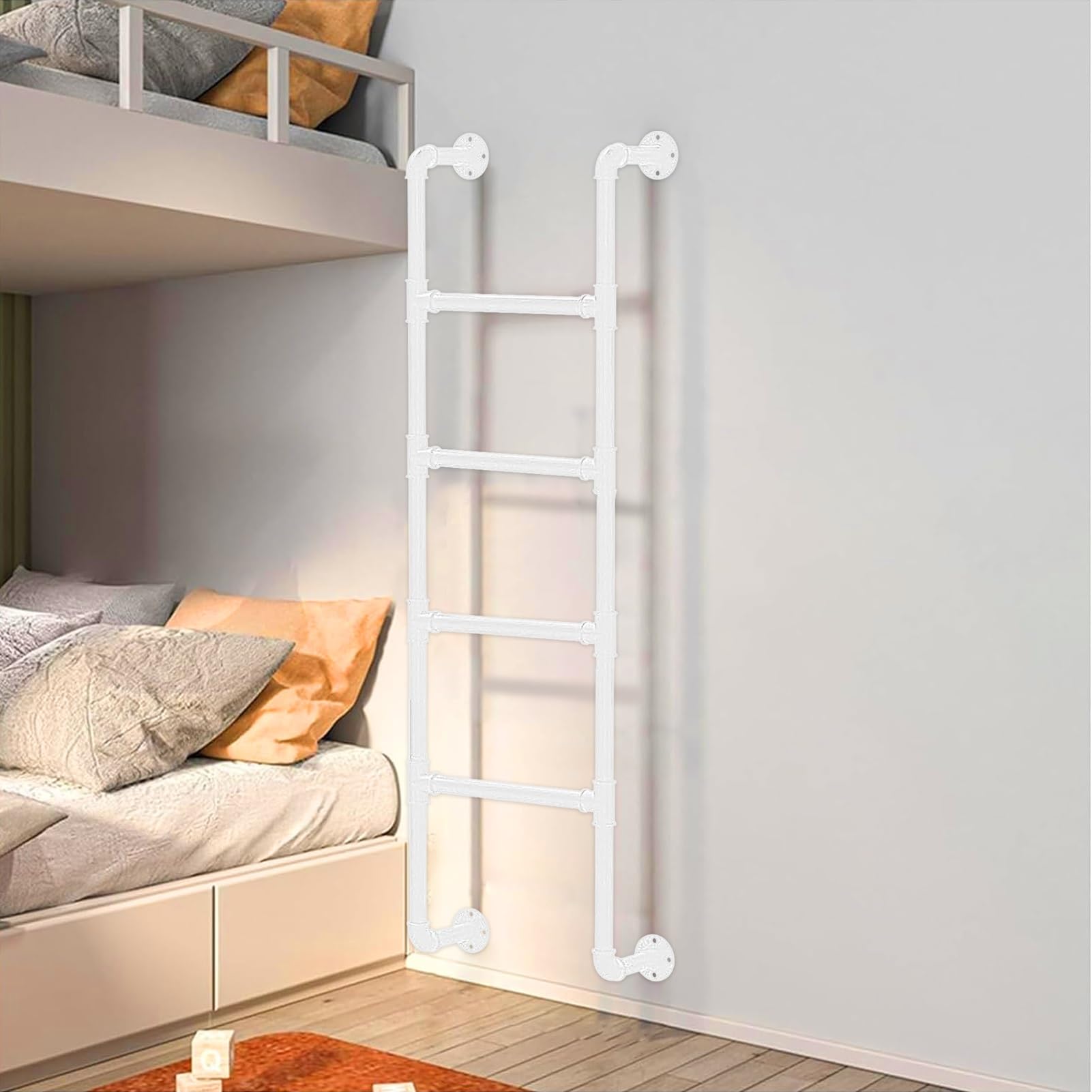 Wall Mounted Ladder, Wall Mounted Wrought Iron Loft Egress Bunk Bed Ladder 105-290cm(125cm/49in)