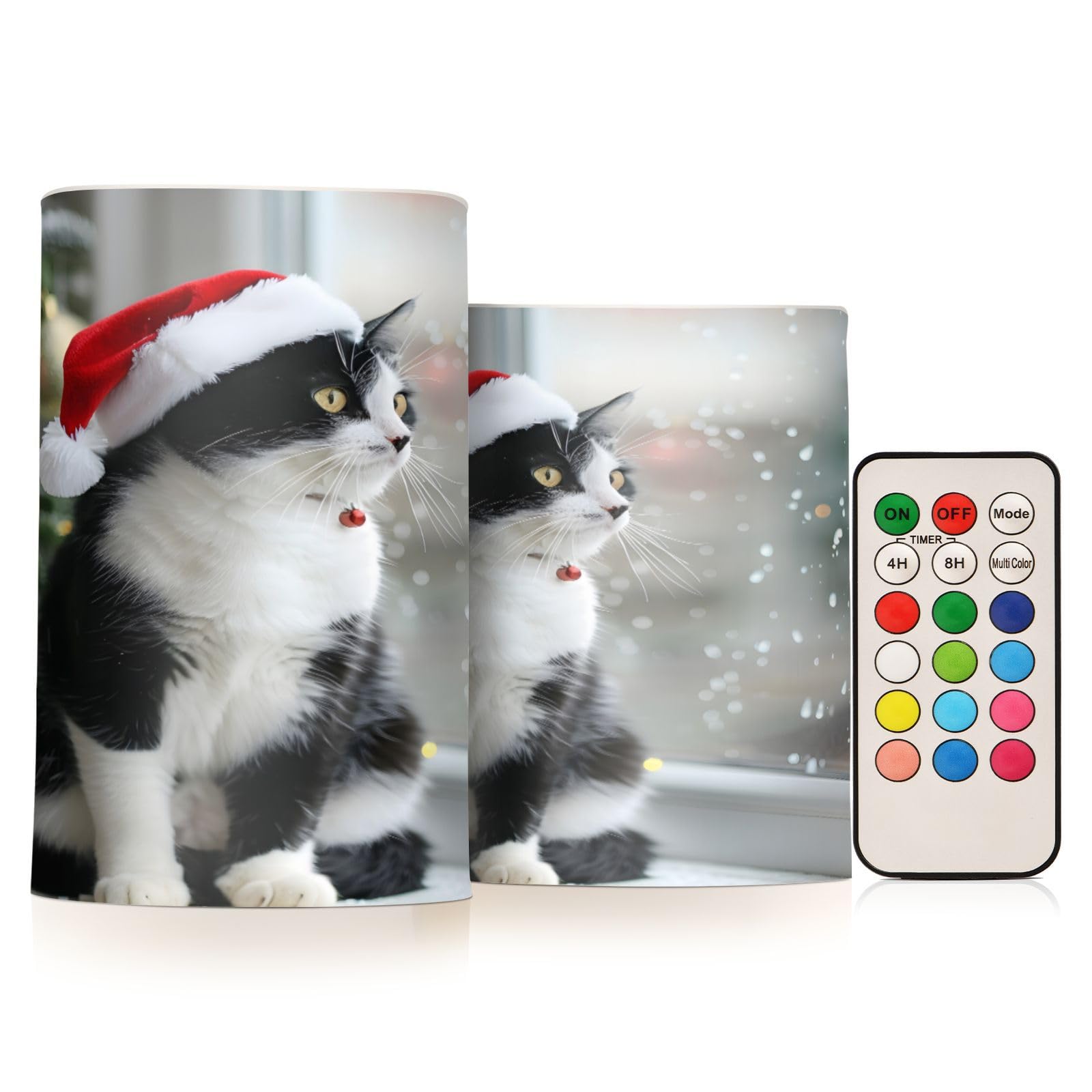 Mnsruu Flickering Flameless Candles Black White Christmas Cat LED Candles with Remote Timer Set of 2 Battery Operated Candle Home Decoration